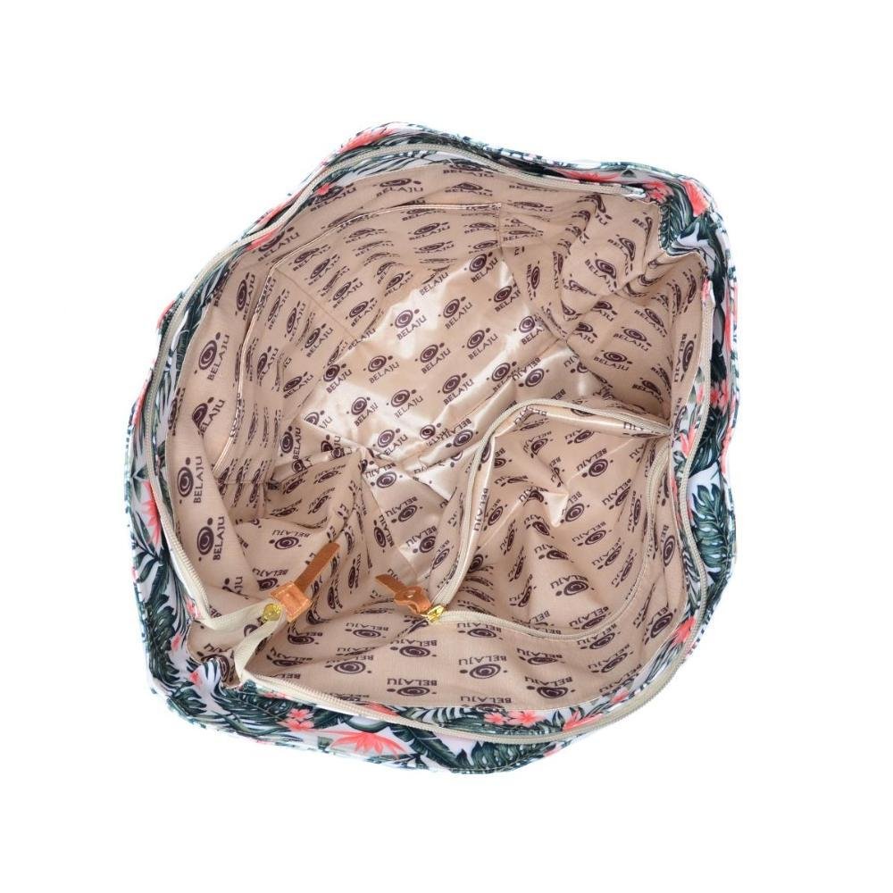 Bolsa Feminina Saco Estampada Floral Zíper + Necessaire Verde 3