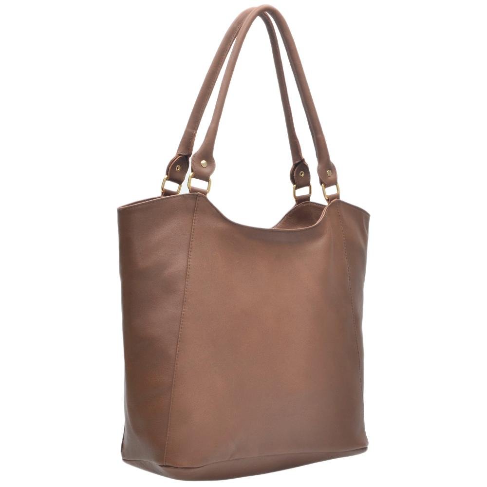 Bolsa Saco Feminina Couro Zíper Alça Fixa Casual Clássica Marrom 2