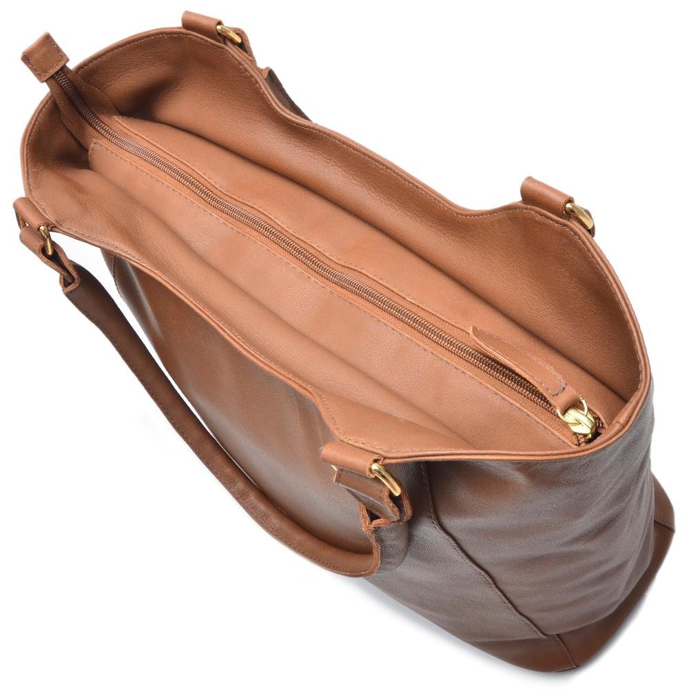 Bolsa Saco Feminina Couro Zíper Alça Fixa Casual Clássica Marrom 3