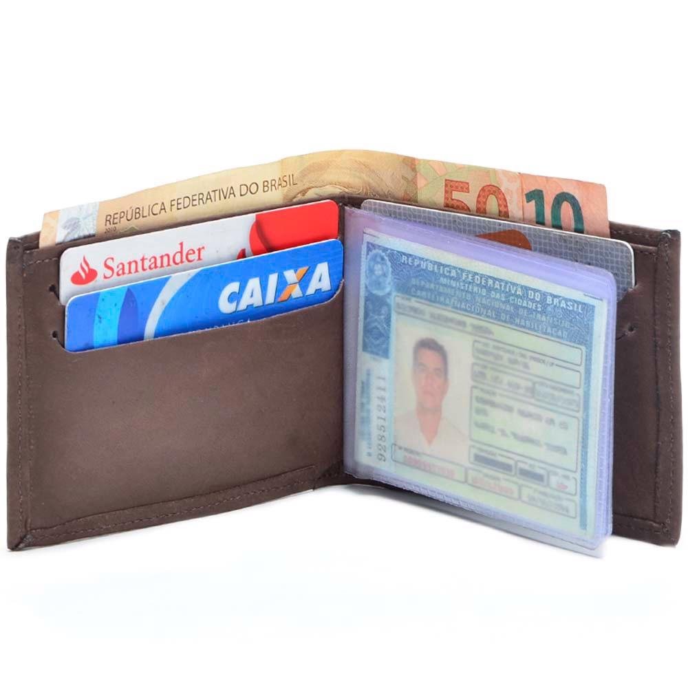 Carteira Masculina Couro Slim Clássica Minimalista Marrom 3
