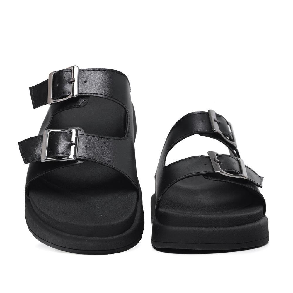 Sandália Feminina Papete Flatform Confortável Fivela Dupla Preto 2