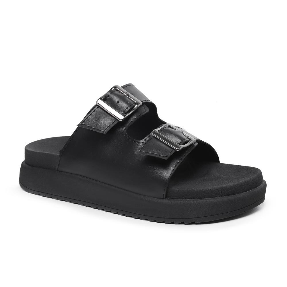 Sandália Feminina Papete Flatform Confortável Fivela Dupla Preto 3