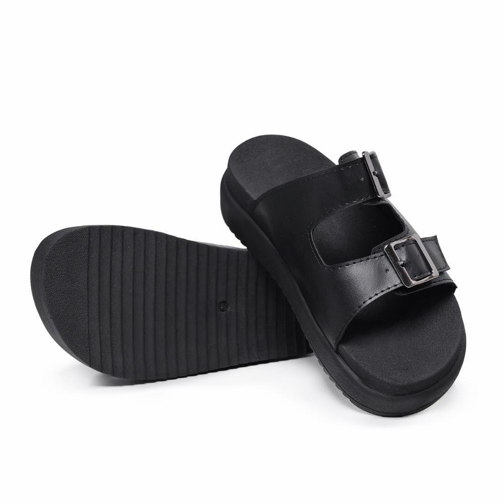 Sandália Feminina Papete Flatform Confortável Fivela Dupla Preto 4