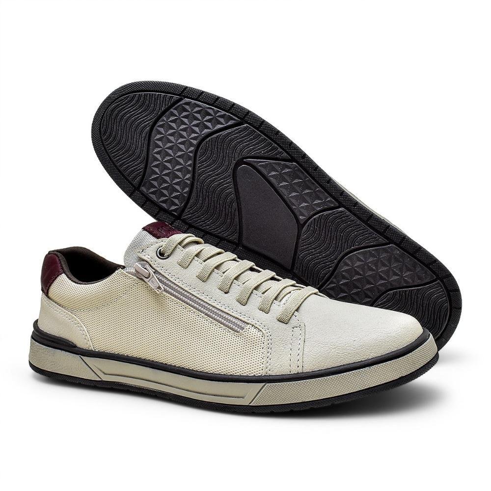 Sapatênis Masculino Casual Confortável Zíper Solado Reto Branco 4