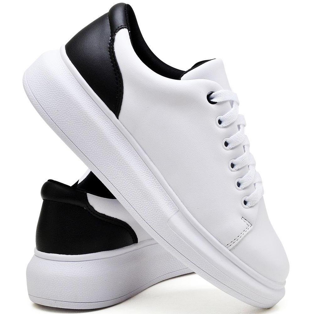 Tênis Casual Feminino Cadarço Cano Baixo Dia a Dia Branco 2