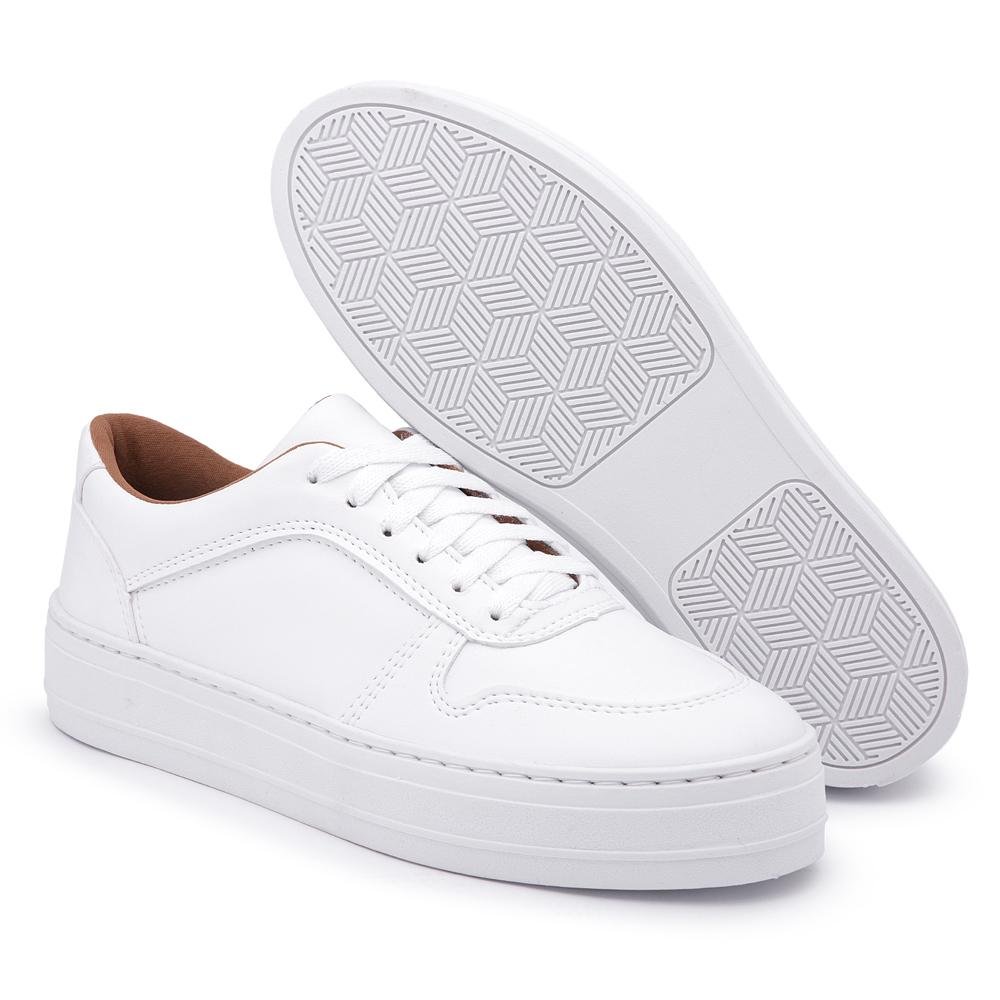 Tênis Casual Feminino Cano Baixo Cadarço Conforto Dia a Dia Branco 3