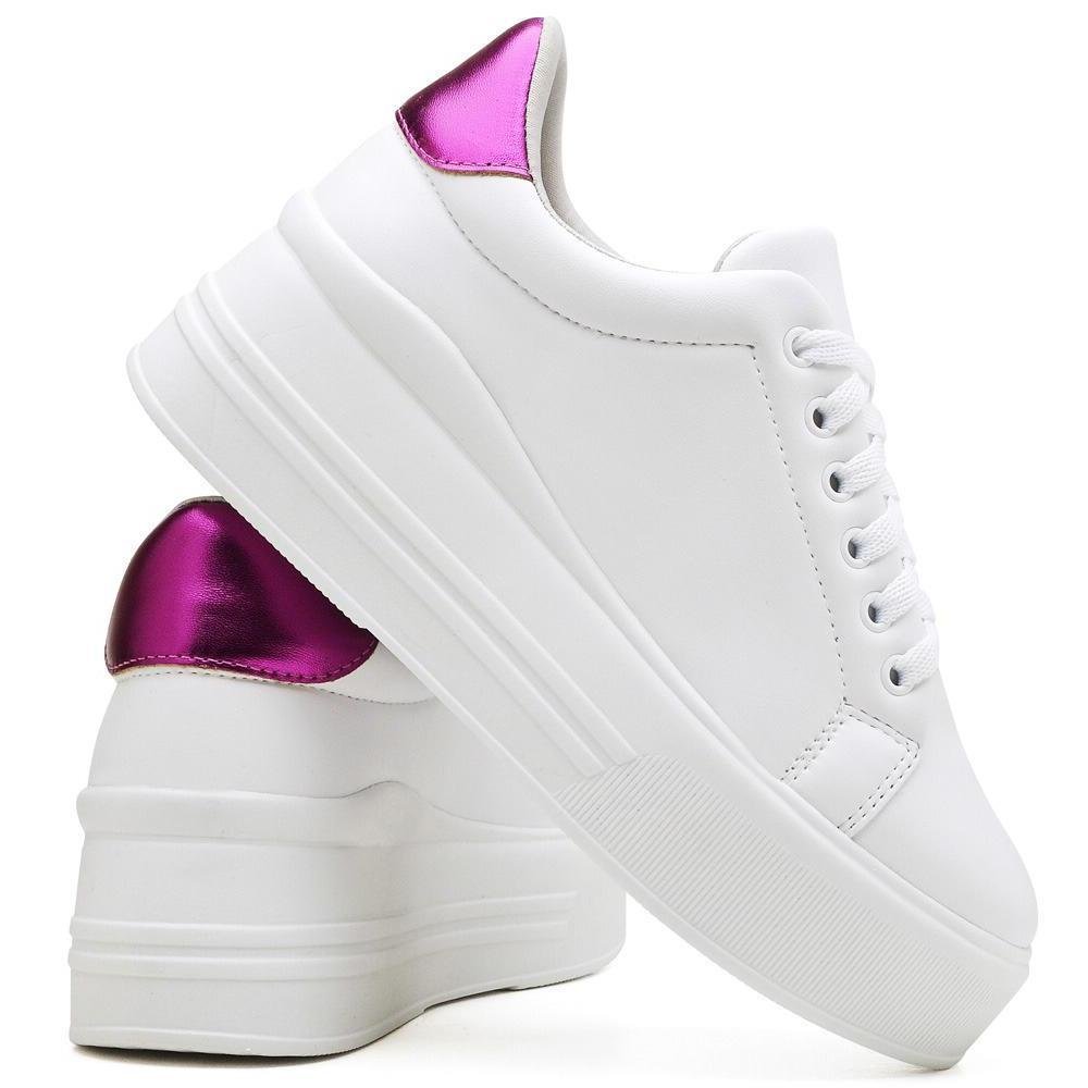 Tênis Casual Feminino Flatform Cano Baixo Conforto Dia a Dia Branco 3