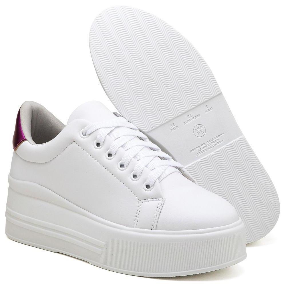 Tênis Casual Feminino Flatform Cano Baixo Conforto Dia a Dia Branco 4