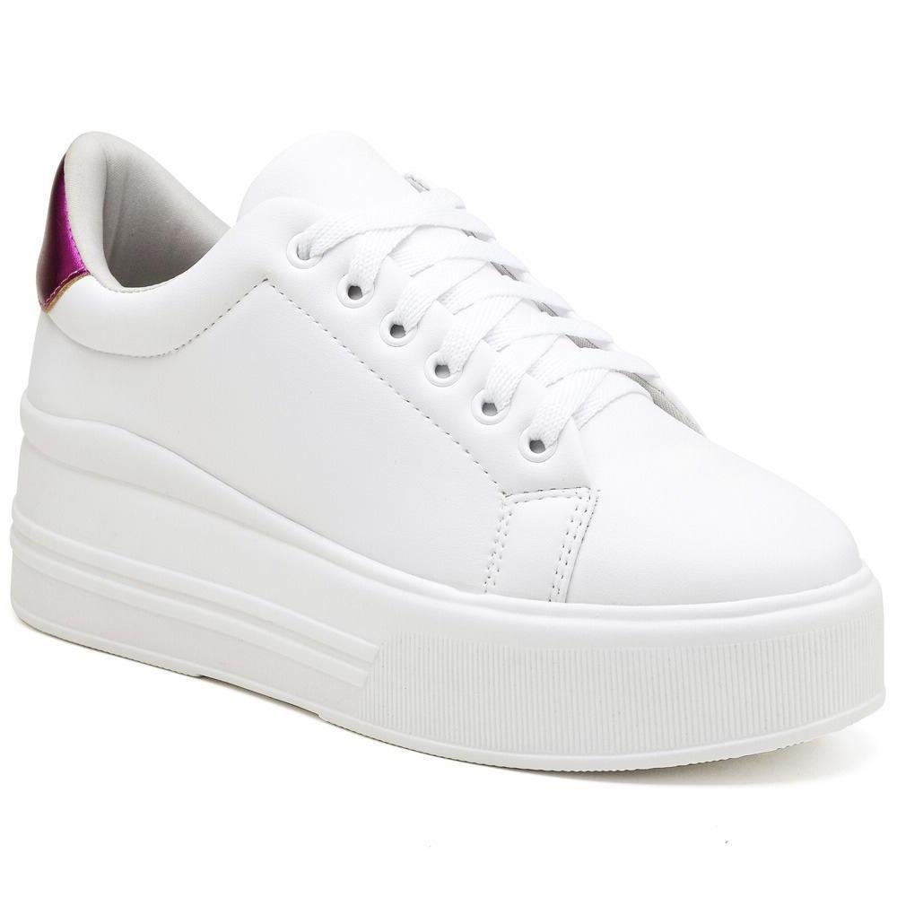 Tênis Casual Feminino Flatform Cano Baixo Conforto Dia a Dia Branco 1