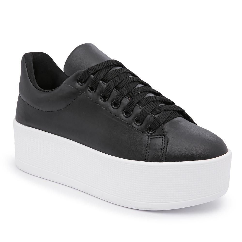Tênis Casual Feminino Flatform Cano Baixo Confortável Preto 1