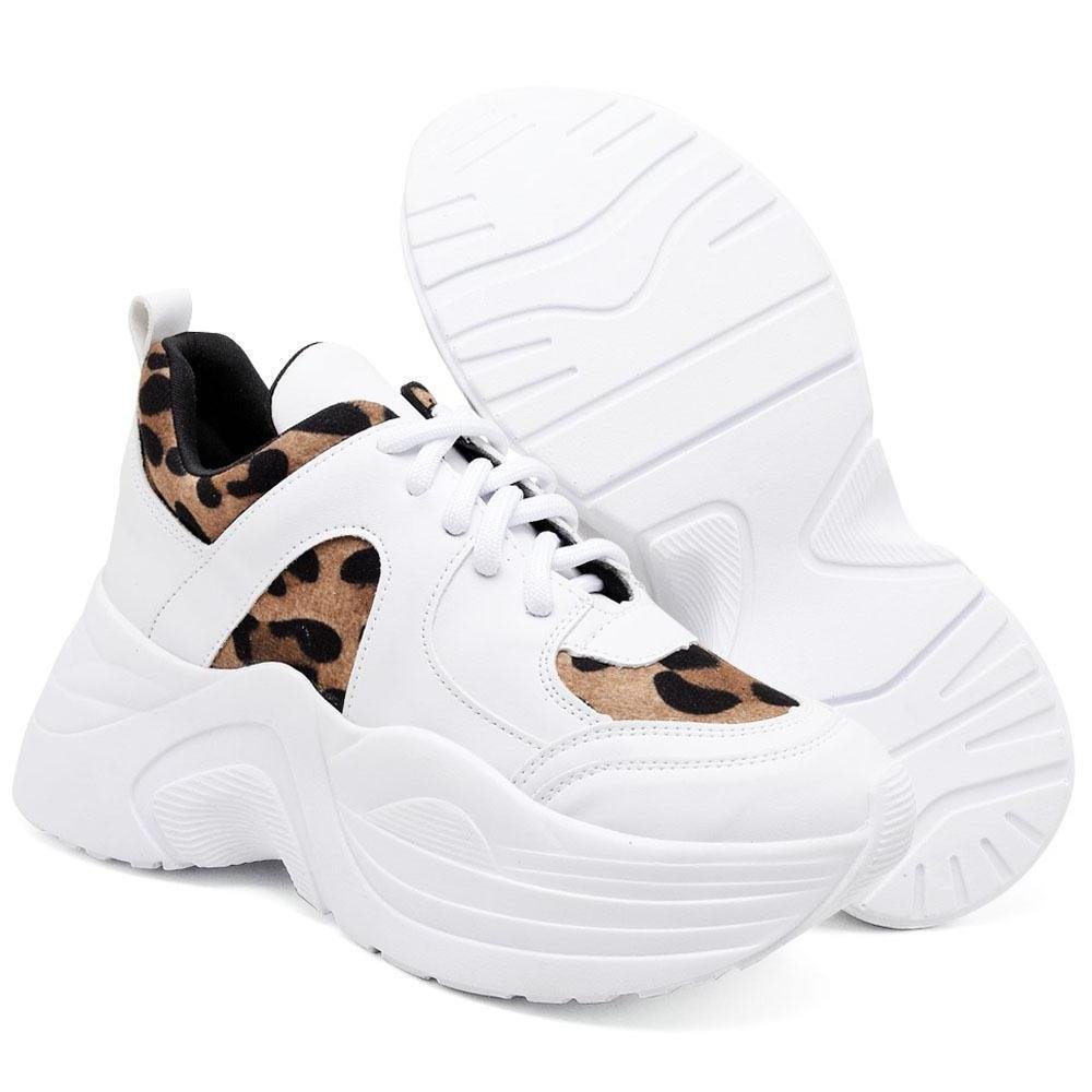 Tênis Chunky Feminino Onça Cadarço Conforto Estilo Branco 4