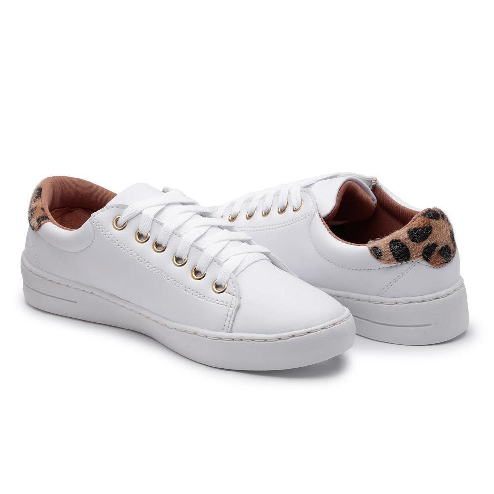 Tênis Feminino Animal Print Cadarço Conforto Casual Branco 2
