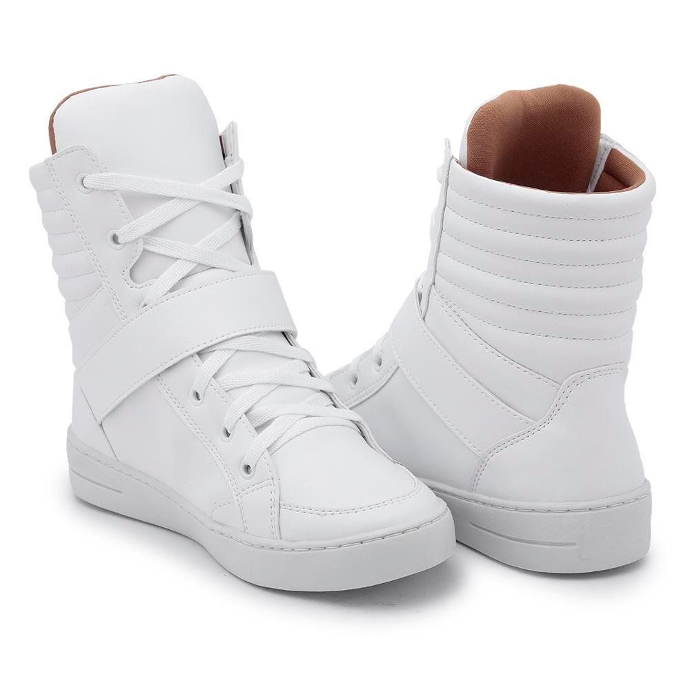 Tênis Feminino Fitness Cano Alto Cadarço Conforto Dia a Dia Branco 2