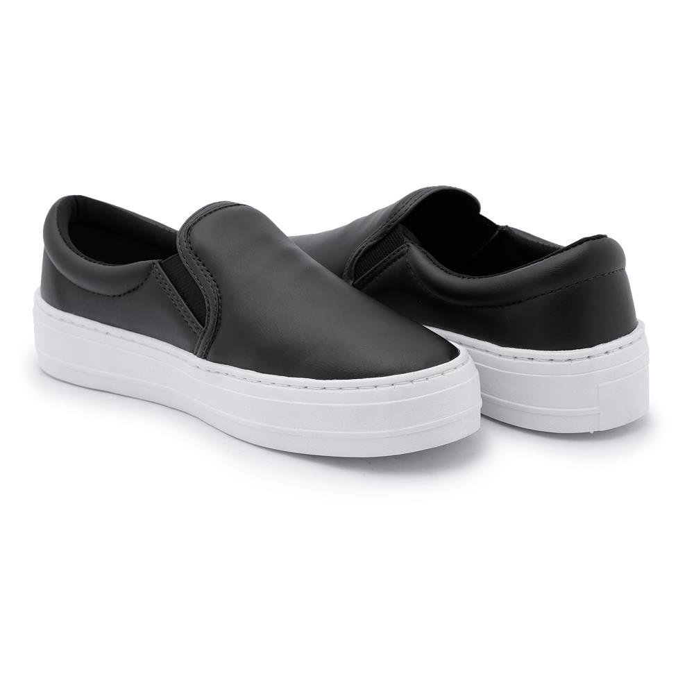 Tênis Slip On Feminino Liso Conforto Casual Dia a Dia Preto 2