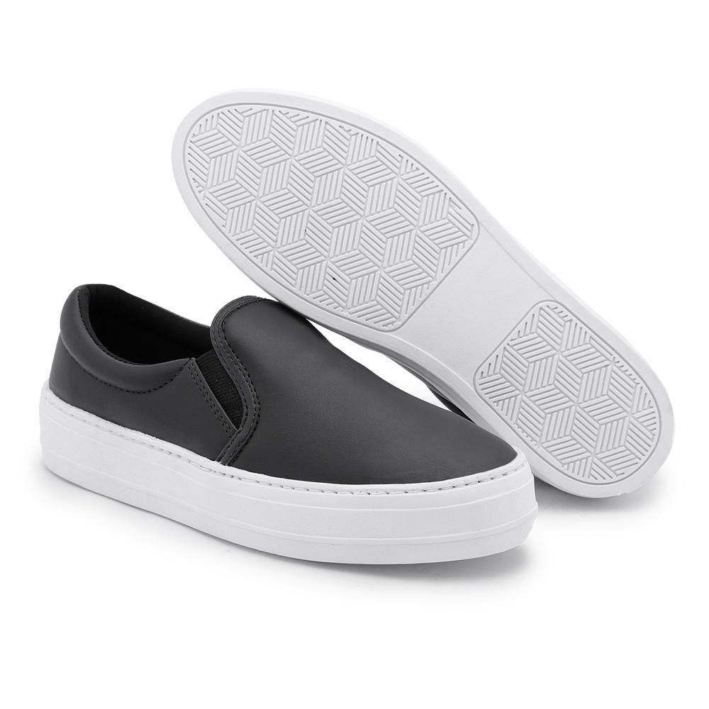 Tênis Slip On Feminino Liso Conforto Casual Dia a Dia Preto 3