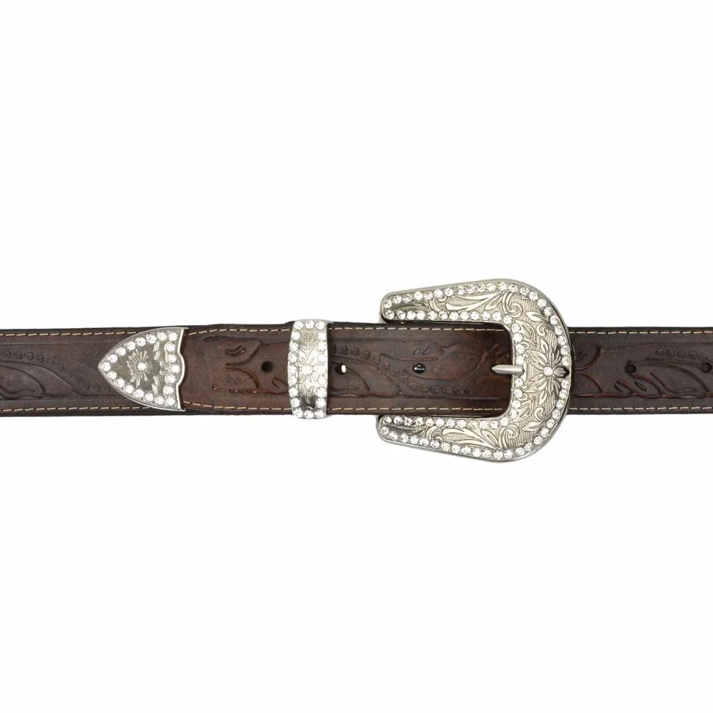 Cinto Feminino Country Couro Fivela Estampada Detalhes Prata 3
