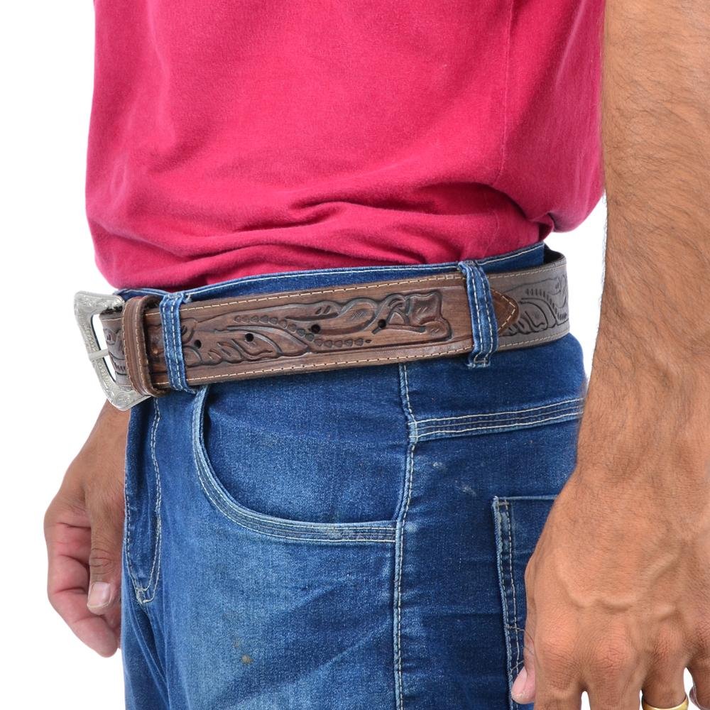 Cinto Masculino Country Couro Fivela Estampada Clássico Marrom 4
