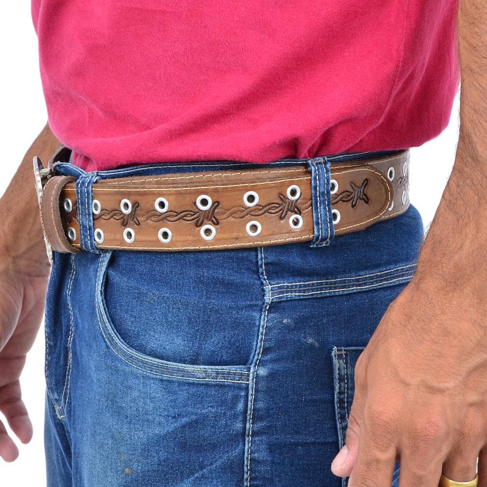 Cinto Masculino Couro Muladeiro Clássico Fivela Fecho Duplo Marrom 4