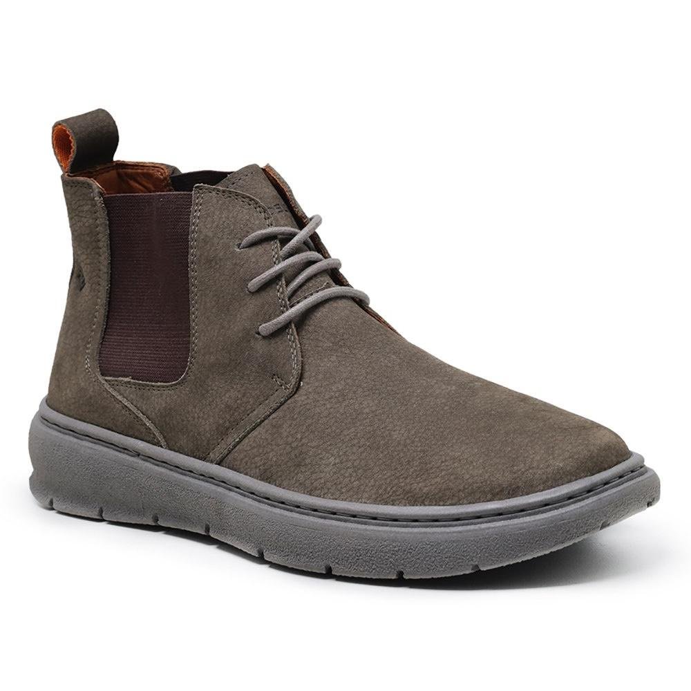 Bota Masculina Cano Curto Couro Cadarço Moderna Casual Cinza 2