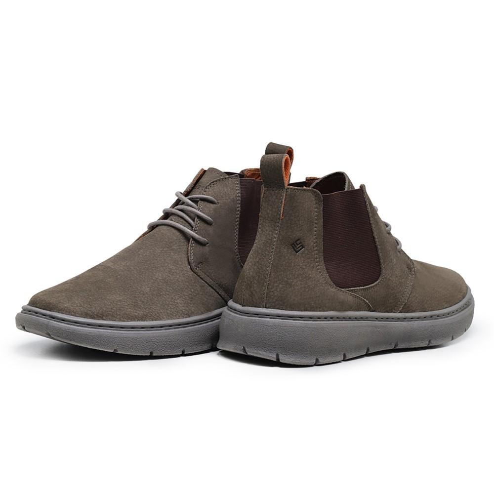 Bota Masculina Cano Curto Couro Cadarço Moderna Casual Cinza 3
