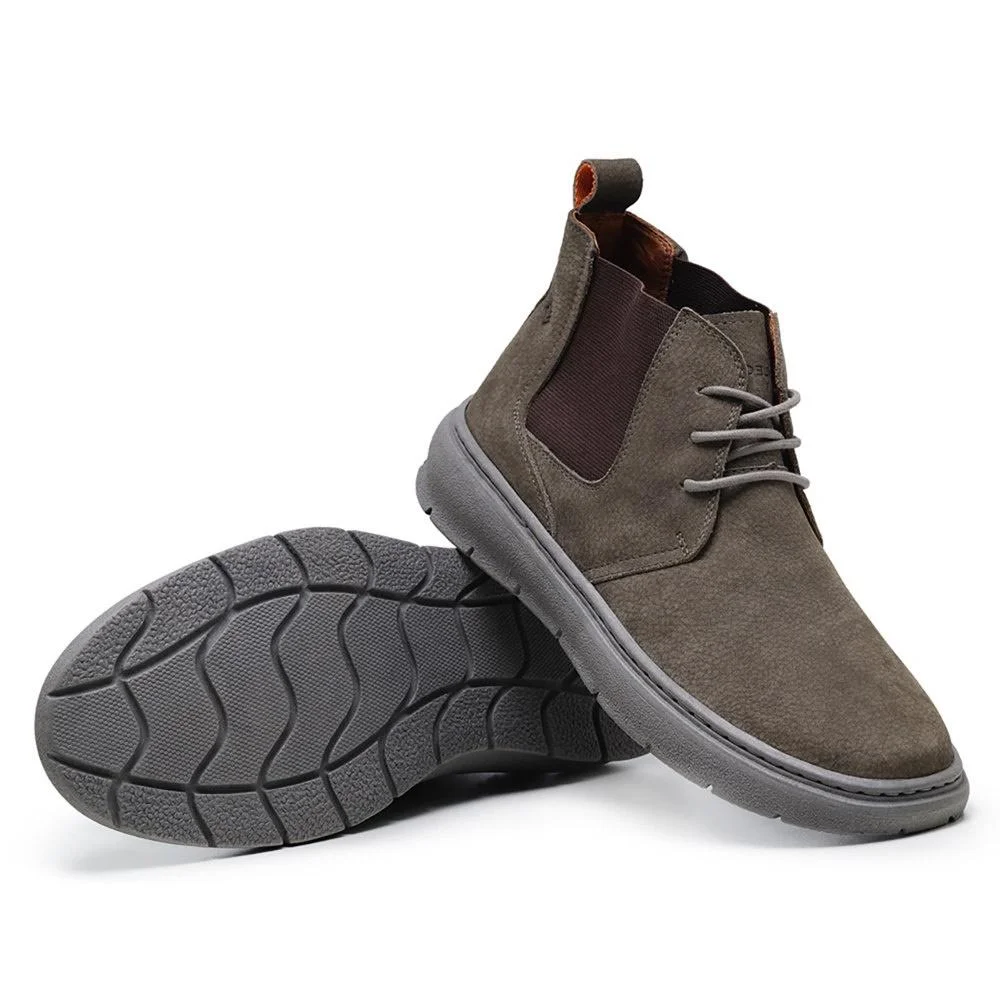 Bota Masculina Cano Curto Couro Cadarço Moderna Casual Cinza 4