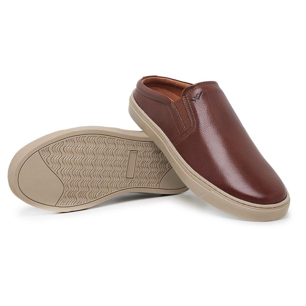Tênis Masculino Mule Couro Calce Fácil Confortável Casual Marrom 4
