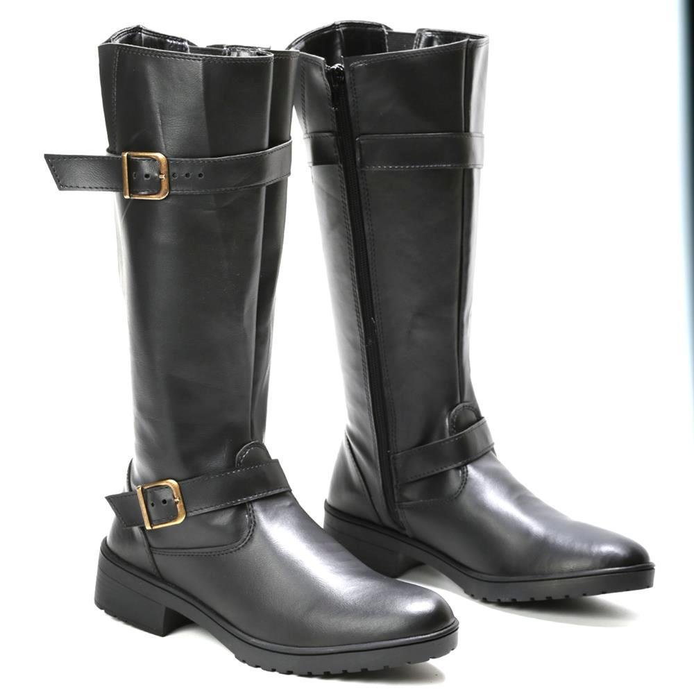 Bota Feminina Montaria Cano Alto Fechamento em Zíper Casual