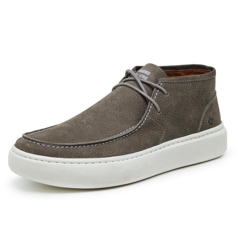 Bota Masculina Couro Cano Baixo Fechamento Elástico Casual Cinza 2