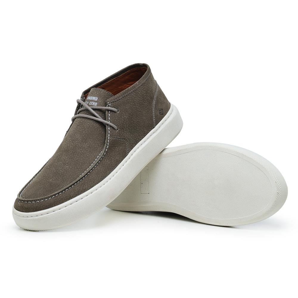 Bota Masculina Couro Cano Baixo Fechamento Elástico Casual Cinza 4