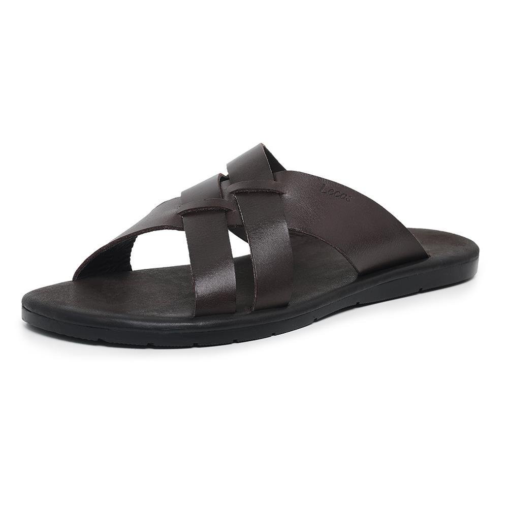 Sandália Masculina Couro Tiras Conforto Moderna Macia Marrom 2