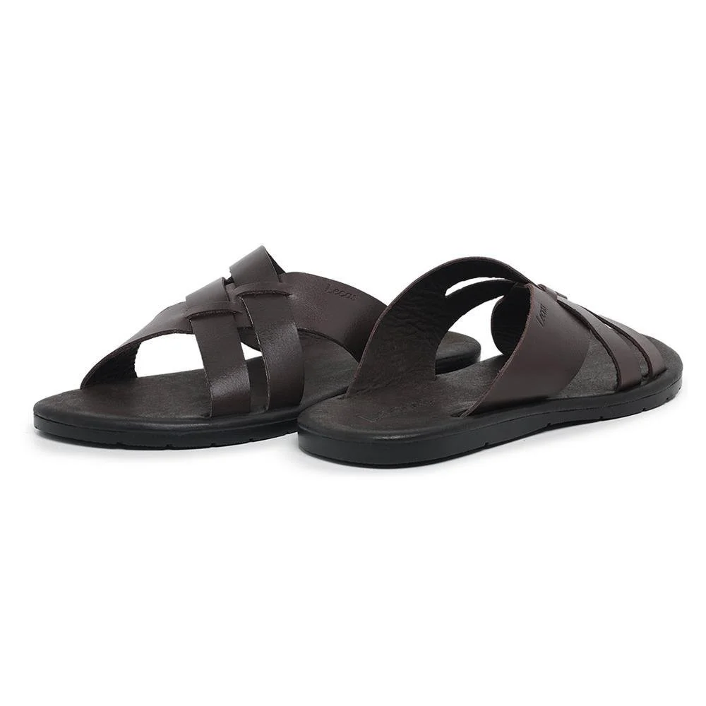 Sandália Masculina Couro Tiras Conforto Moderna Macia Marrom 3