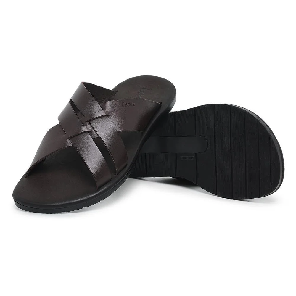 Sandália Masculina Couro Tiras Conforto Moderna Macia Marrom 4