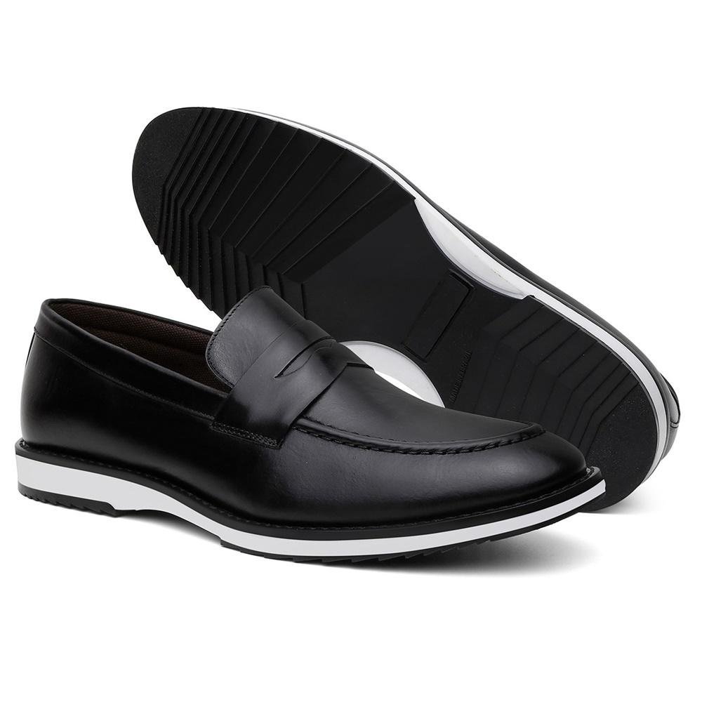 Mocassim Masculino Couro Bico Redondo Calce Fácil Casual Preto 2