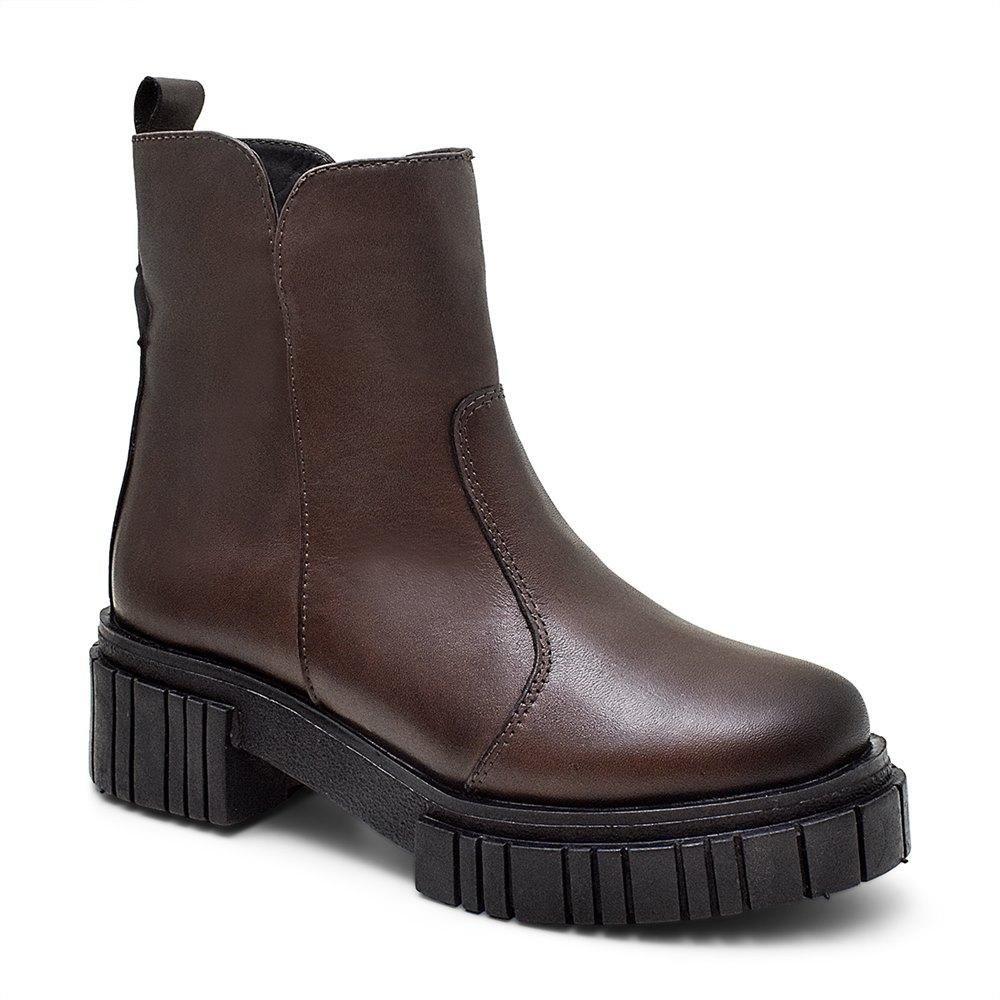 Bota Feminina Couro Salto Alto Zíper Confortável Casual Marrom 2