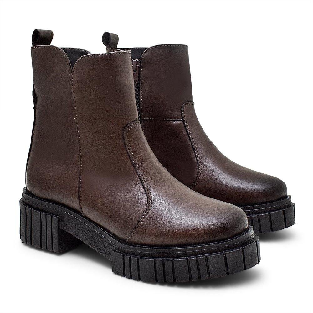 Bota Feminina Couro Salto Alto Zíper Confortável Casual Marrom 3