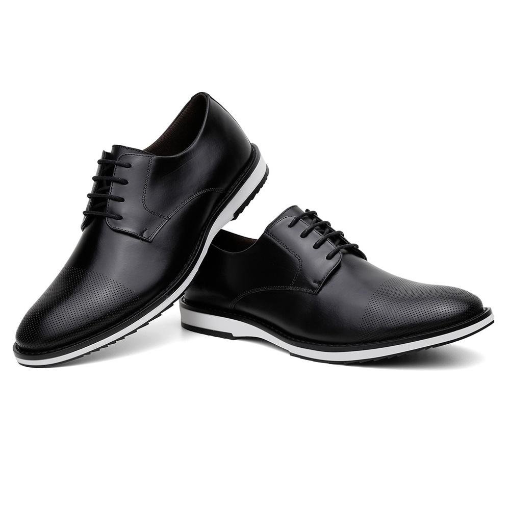 Sapato Masculino Derby Couro Cadarço Bico Redondo Clássico Preto 2