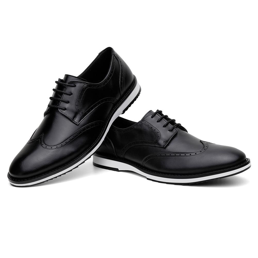 Sapato Masculino Derby Couro Cadarço Brogue Casual Moderno Preto 2