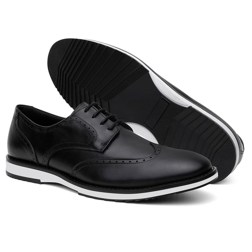 Sapato Masculino Derby Couro Cadarço Brogue Casual Moderno Preto 3