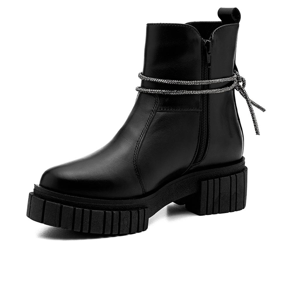 Bota Coturno Feminino Couro Fechamento Zíper Lisa Casual Preto 3