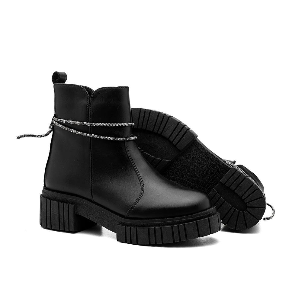Bota Coturno Feminino Couro Fechamento Zíper Lisa Casual Preto 4