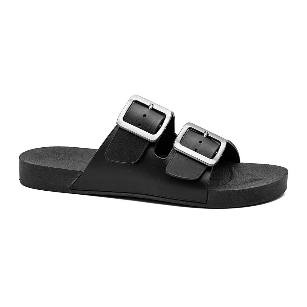 Sandália Papete Feminina Solado Flatform Fivela Conforto Preto 1