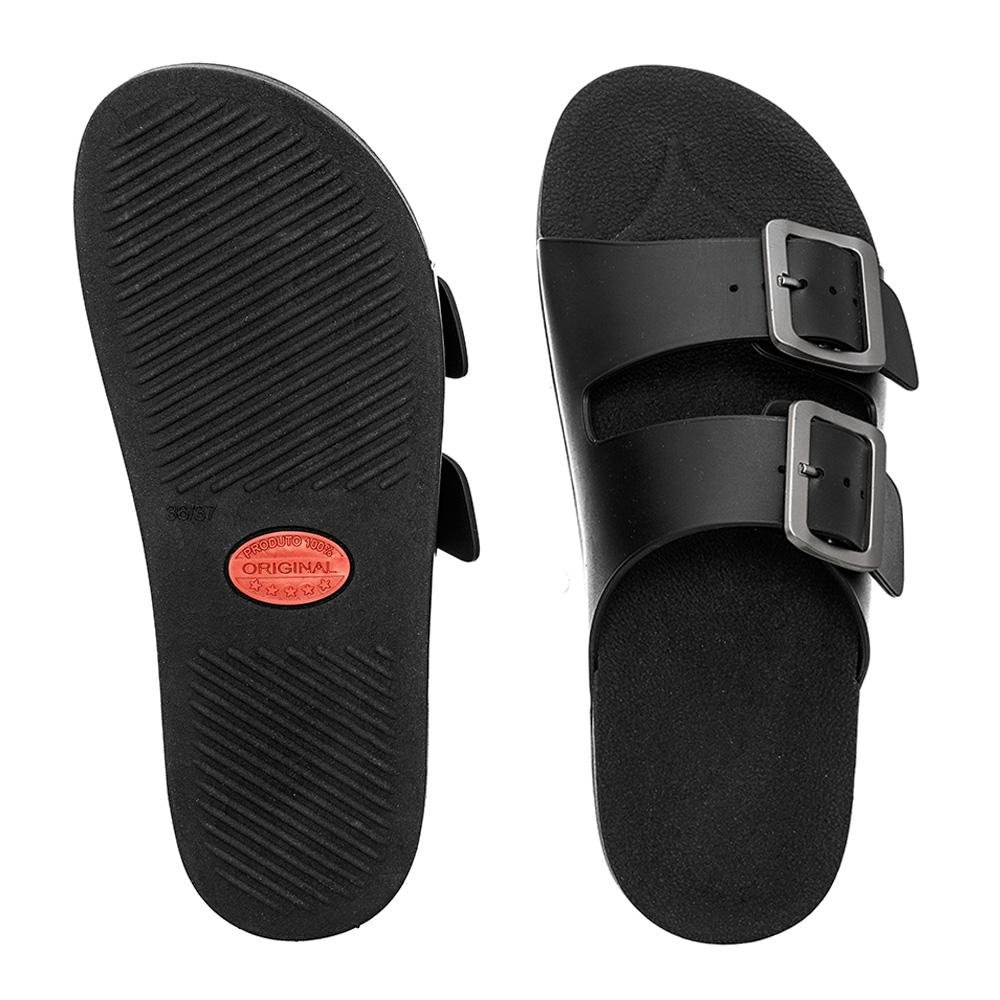 Sandália Papete Feminina Solado Flatform Fivela Conforto Preto 3