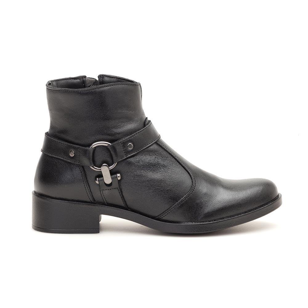 Bota Feminina Cano Curto Bico Redondo Zíper Lateral Casual Preto 1
