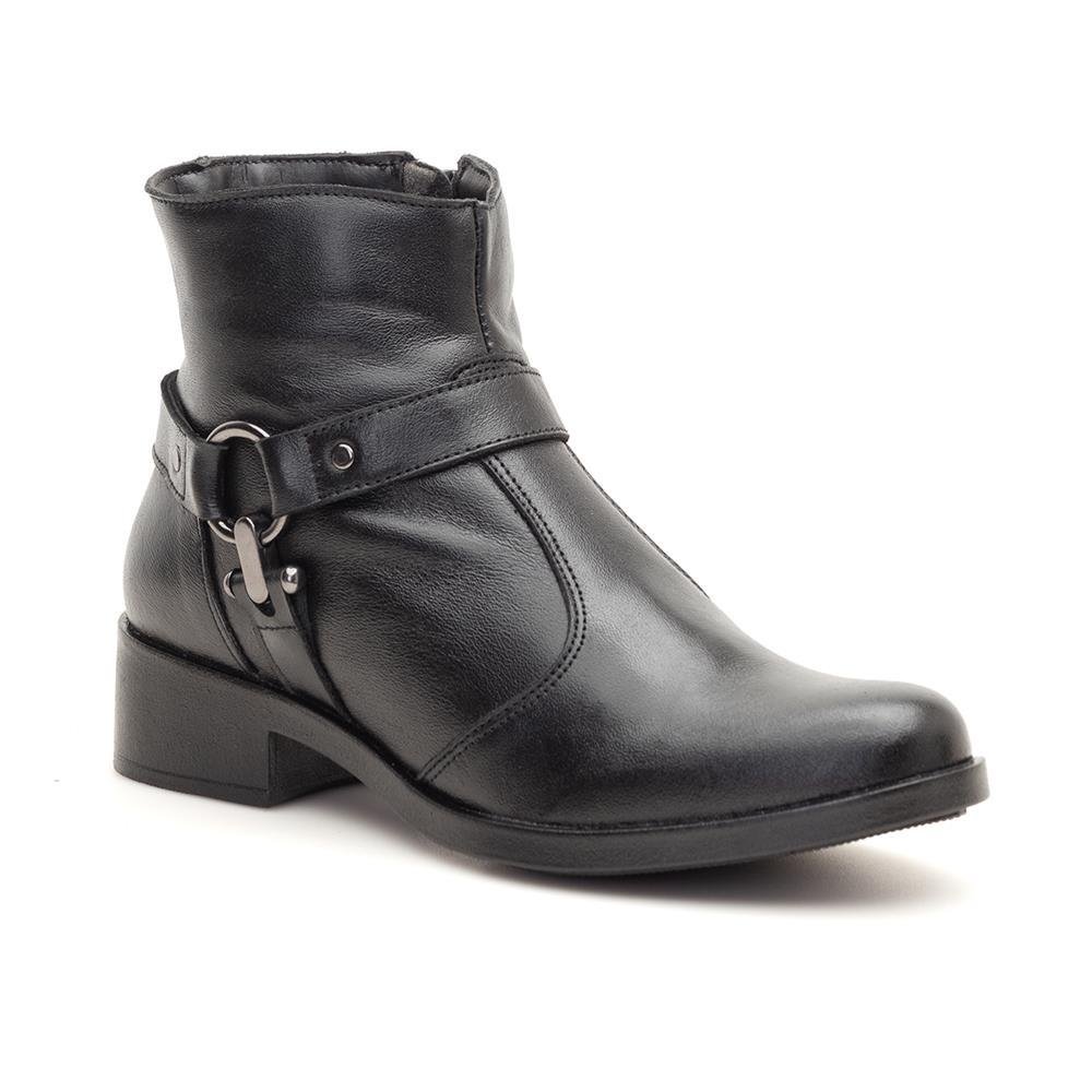 Bota Feminina Cano Curto Bico Redondo Zíper Lateral Casual Preto 2