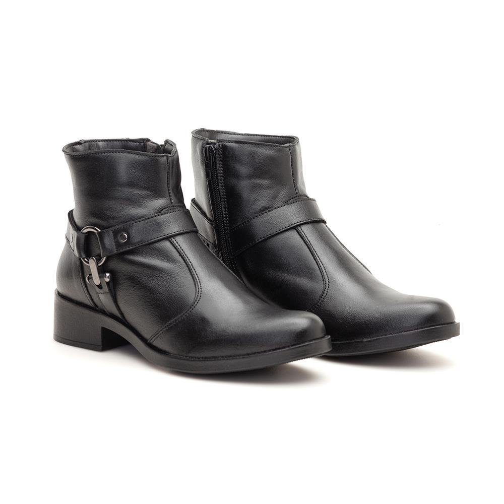 Bota Feminina Cano Curto Bico Redondo Zíper Lateral Casual Preto 3