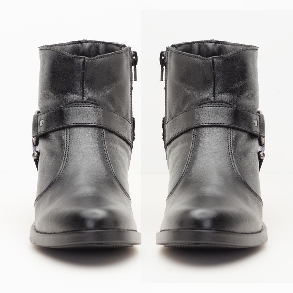 Bota Feminina Cano Curto Bico Redondo Zíper Lateral Casual Preto 4