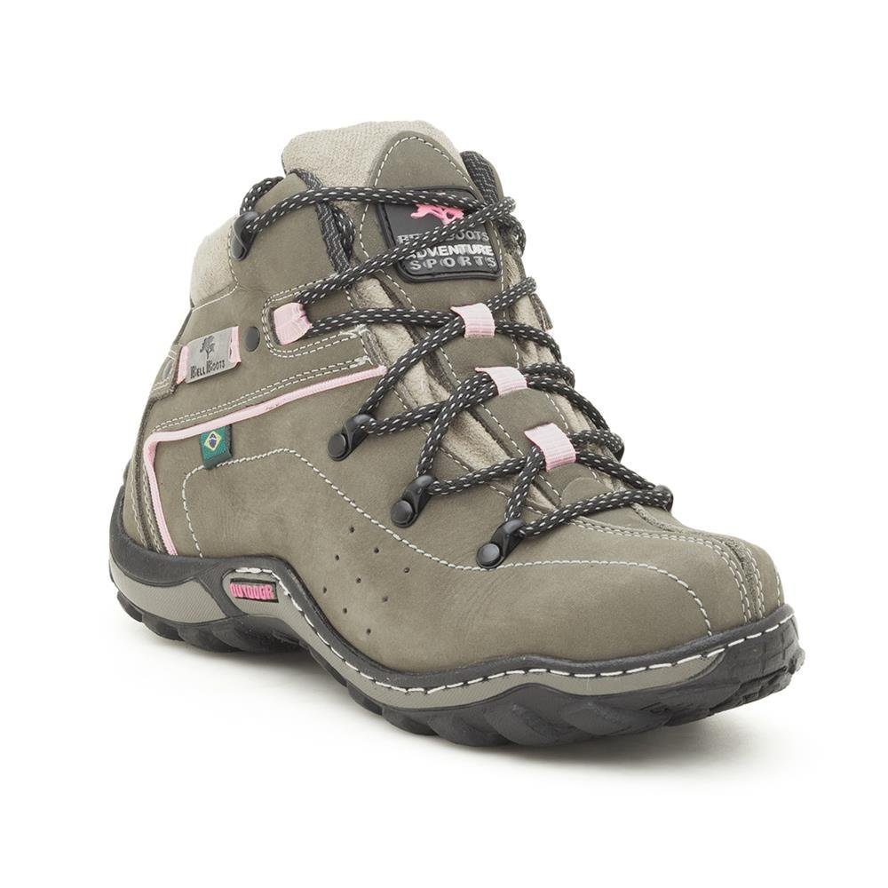 Coturno Feminino Adventure Couro Outdoor Cano Médio Trilha Cinza 1