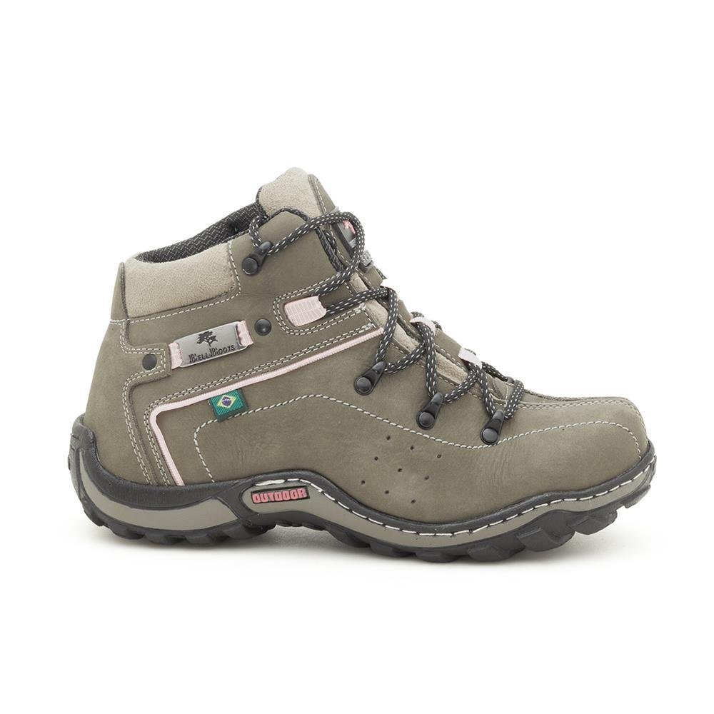 Coturno Feminino Adventure Couro Outdoor Cano Médio Trilha Cinza 2