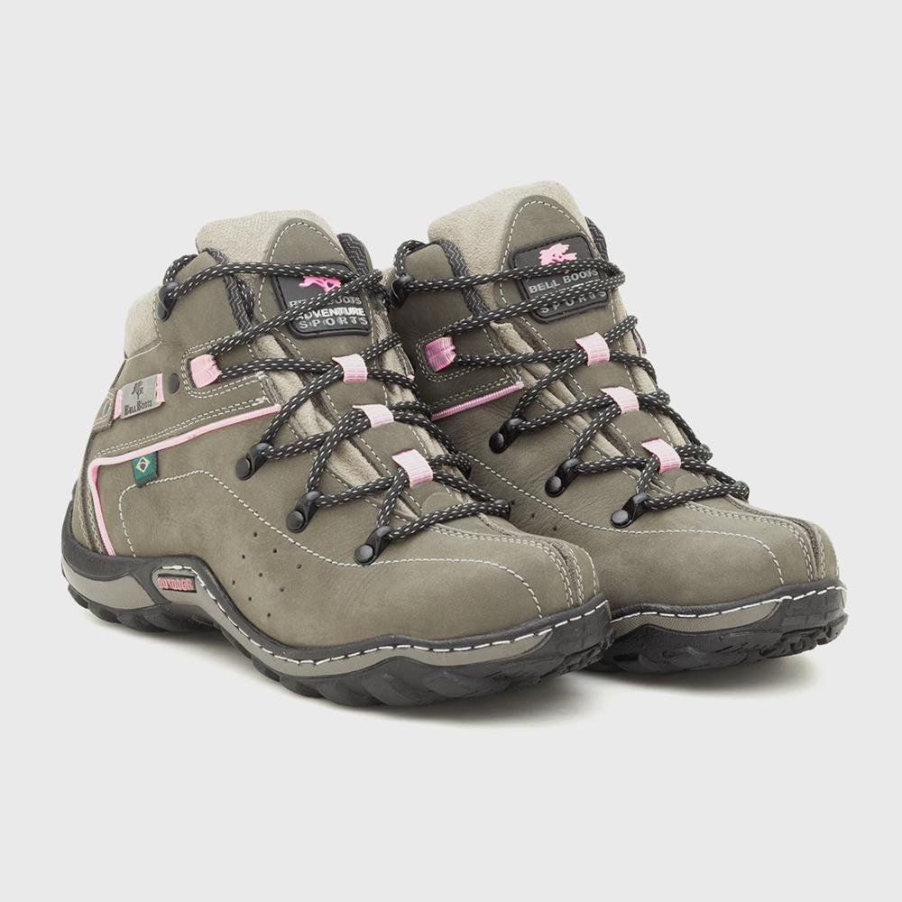 Coturno Feminino Adventure Couro Outdoor Cano Médio Trilha Cinza 3
