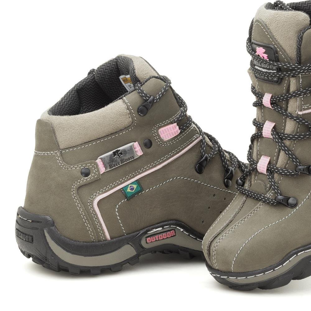 Coturno Feminino Adventure Couro Outdoor Cano Médio Trilha Cinza 4